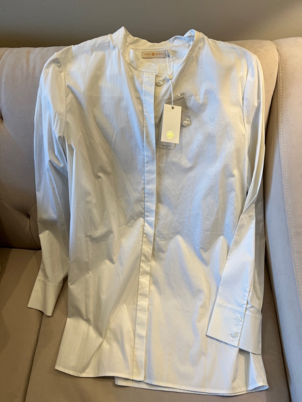 NWT Tory Burch White Poplin Band Collar Shirt
